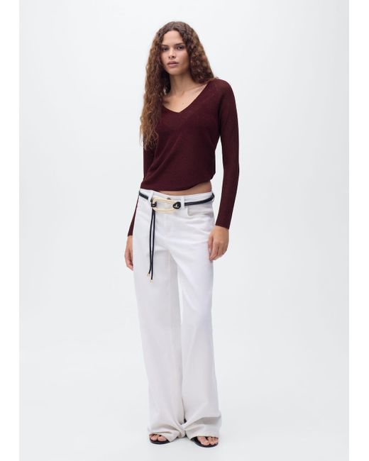 Pull-Over Lurex Col V Lie De Vin Mango en coloris White