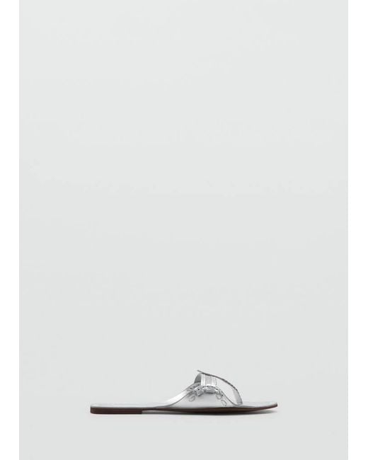 Mango White Metallic Leather Sandals
