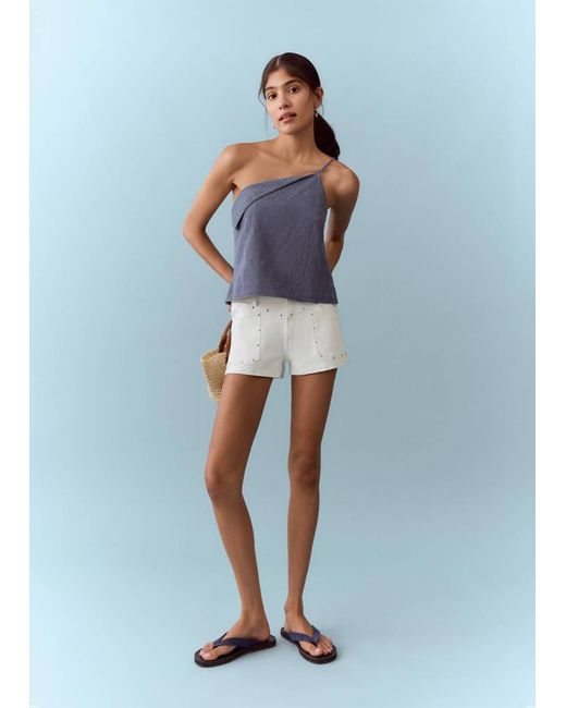 MANGO TEEN Blue Studded Pocket Shorts