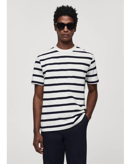 Mango Blue Striped Cotton T-shirt for men