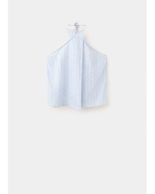 Mango Blue Striped Crossover Top
