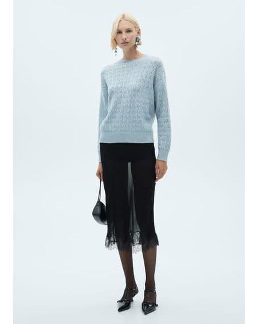 Mango Blue Openwork Sweater With Lúrex Details Sky