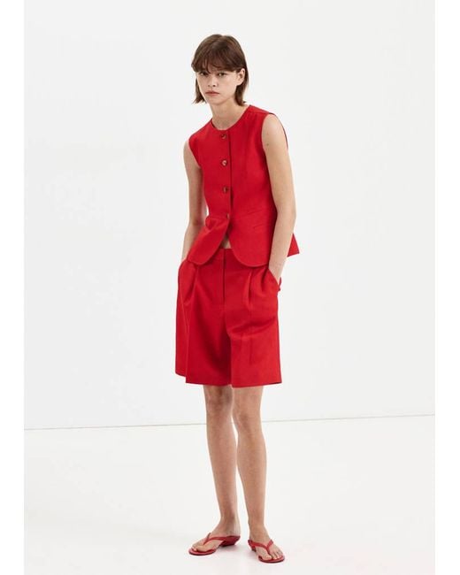Mango Red Straight Mid-Rise Bermuda Shorts