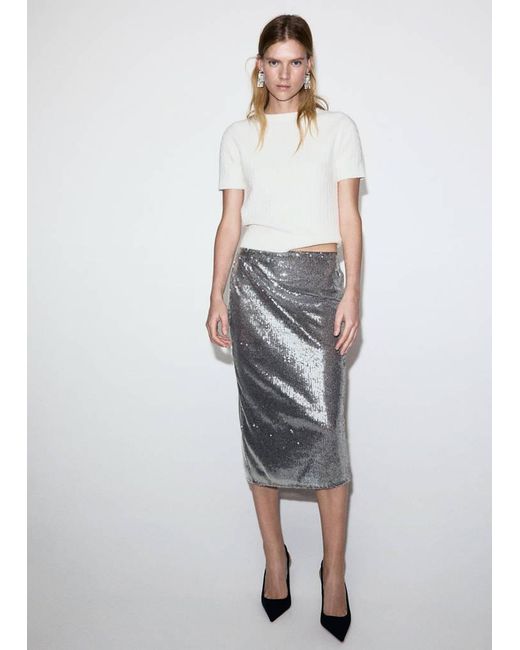 Mango Gray Sequin Midi Skirt