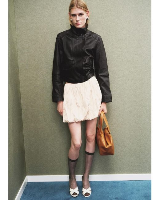 Mango Green High-Neck Leather Jacket
