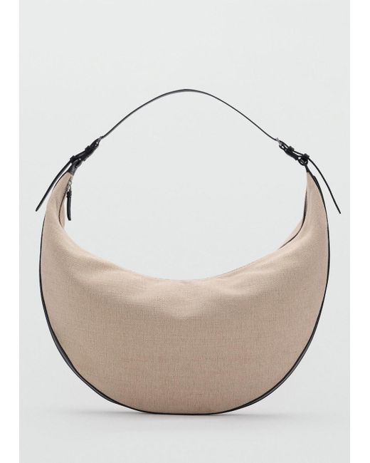 Mango Natural Oval Linen-Blend Shoulder Bag