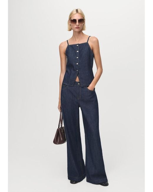 Mango Blue Wide Leg Mid-Rise Jeans
