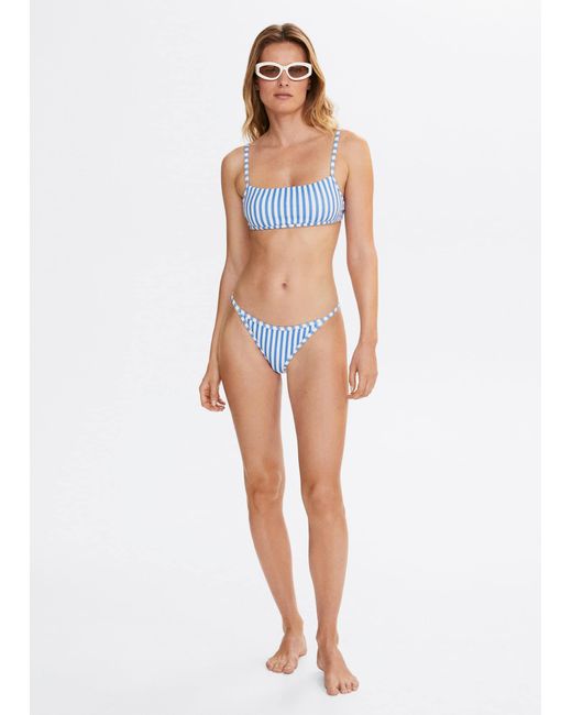 Mango White Striped Bikini Top