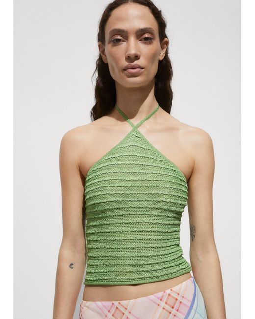 Mango Green Halter Neck Lurex Knit Top Pastel