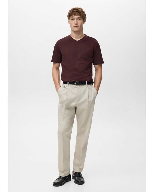 Mango Red 100% Cotton Slim-Fit V-Neck T-Shirt for men