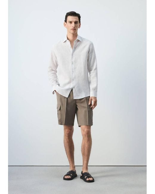 Mango White 100% Linen Slim-Fit Shirt for men