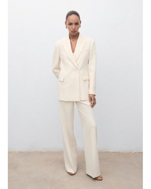 Mango White Double-Breasted Suit Jacket