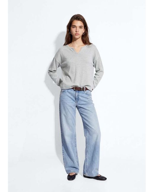 MANGO TEEN White V-Neck Knit Sweater