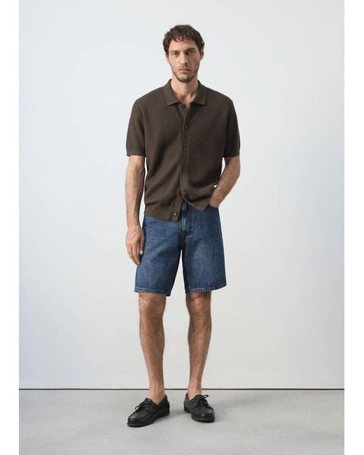 Mango Blue Straight-Fit Denim Bermuda Shorts for men