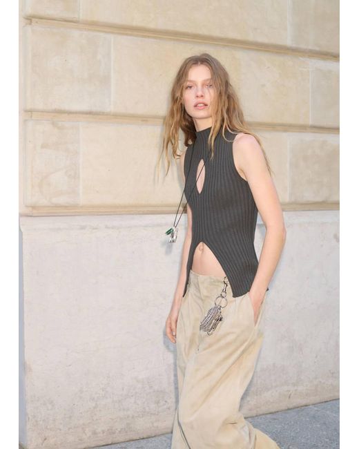 Mango Natural Suede Harem Trousers With Dart Detail
