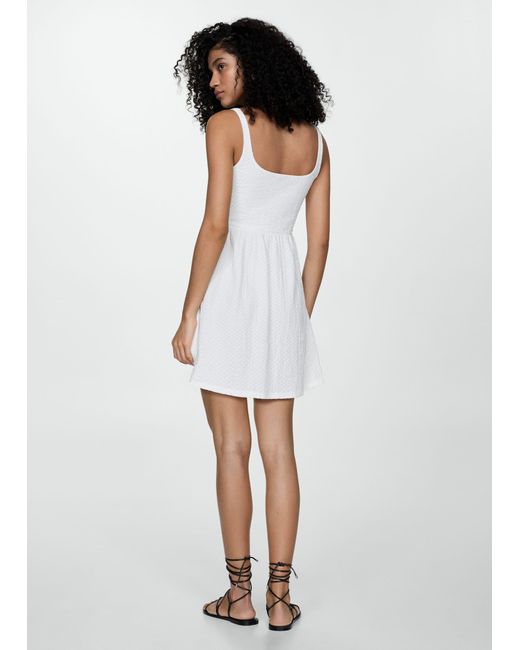 Mango White Textured Short Dress