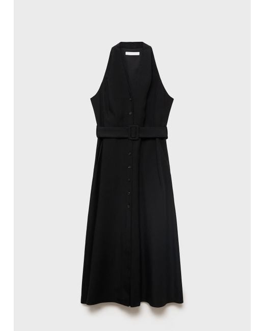 Mango Black Lyocell Dress With Belt