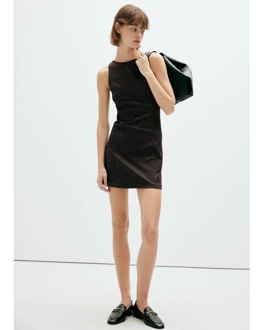 Mango Black Striped Dress With Stitching Detail