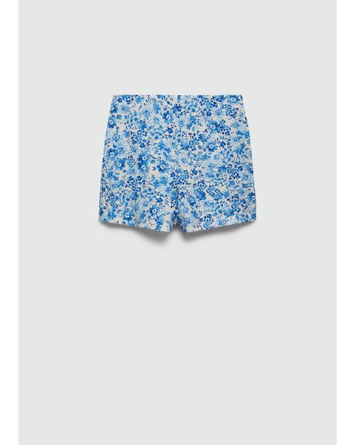 Mango Blue Straight Shorts Floral Print