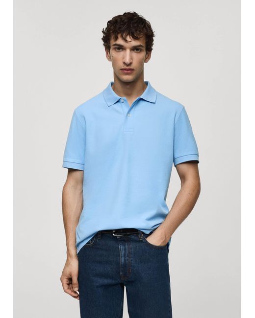 Mango Blue 100% Cotton Pique Polo Shirt China for men