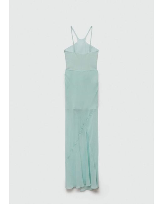 Mango Green Semi-transparent Skirt Dress With Brooch Aqua