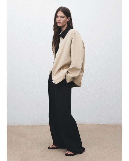 Mango Women's White Cotton Jacket With Corduroy Collar