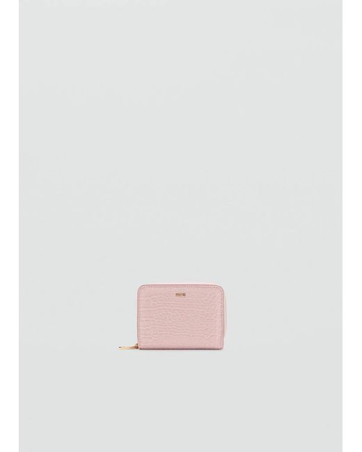 Mango Pink Small Wallet With Croc Effect