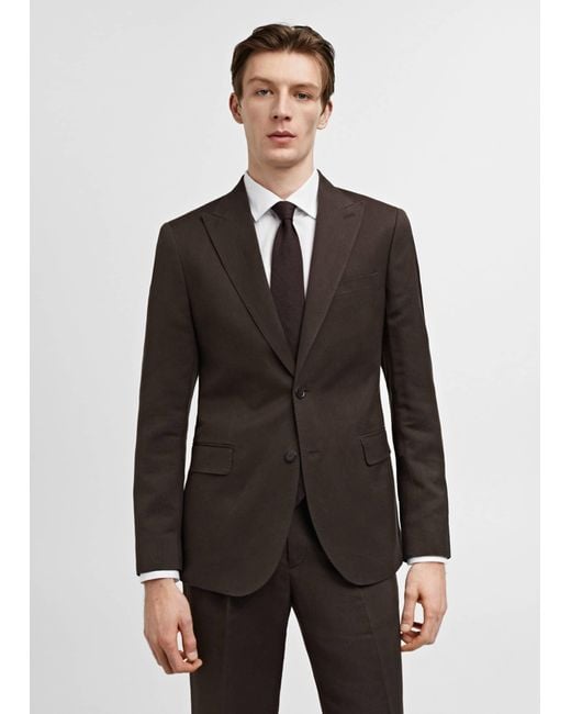 Mango Black Slim Fit Linen And Cotton Suit Jacket for men