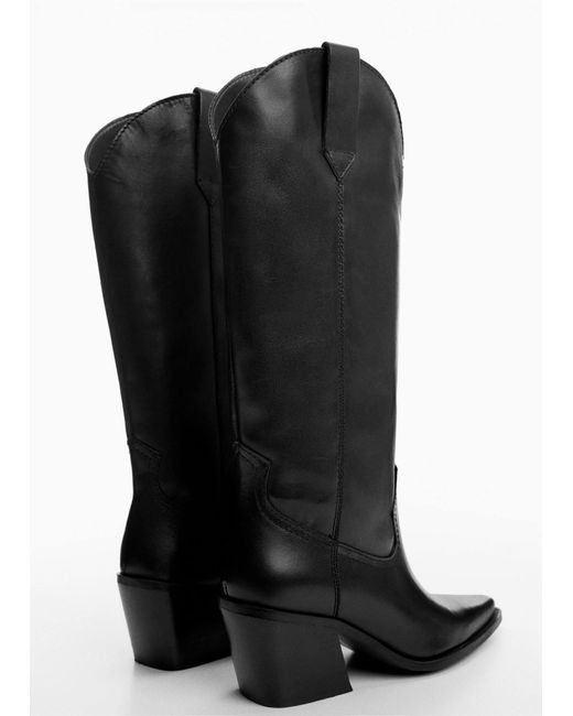 Mango Black Cowboy Leather Boots