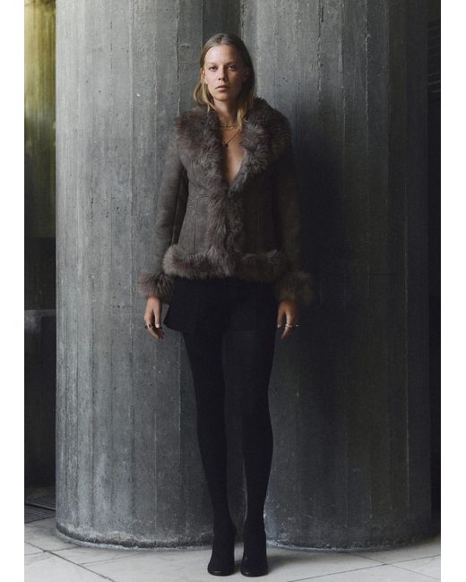 Mango Black Suede-Effect Faux-Fur Jacket