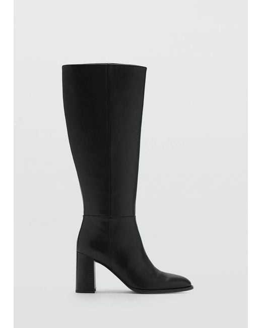 Mango Gray Leather Block-Heel Boots