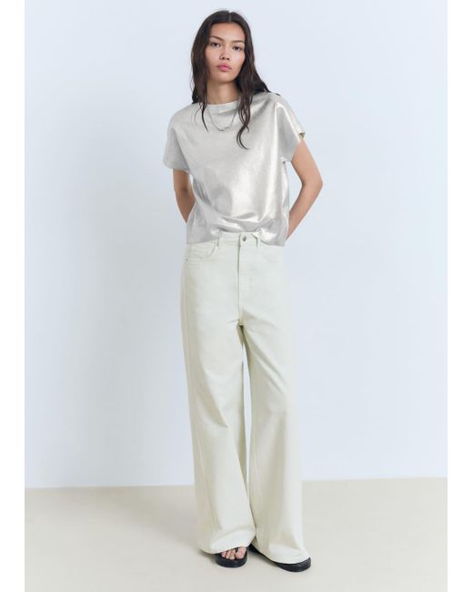 Mango White Short-Sleeved Foil Knitted Sweater