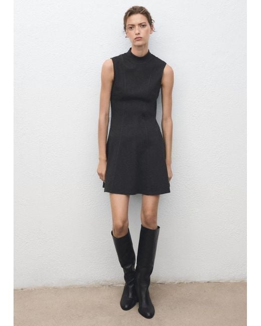 Mango Gray Dress With Perkins Collar And Stitching Detail