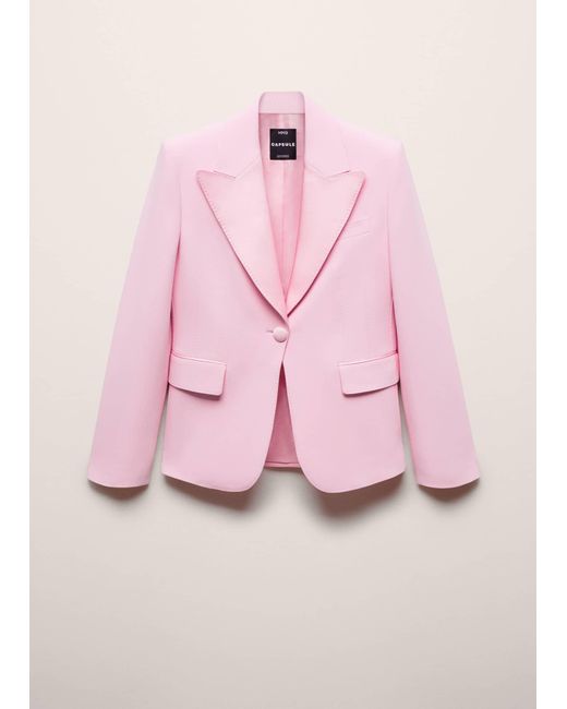 Mango Pink Tailored Jacket With Lapels And Decorative Stitching Pastel