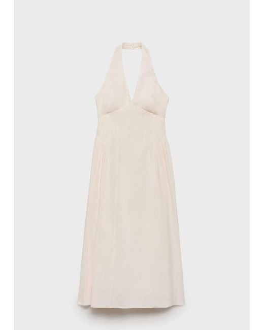 Mango White Halter-Neck Linen Dress