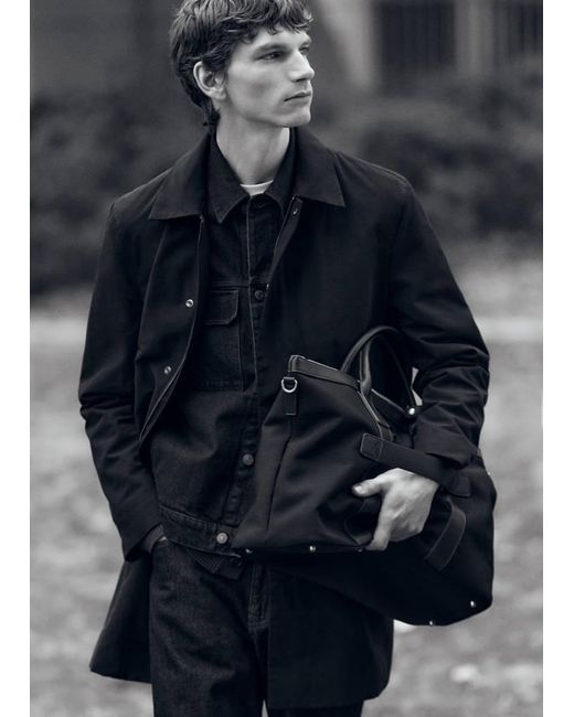 Mango Blue Travel Tote Bag With Leather Details for men