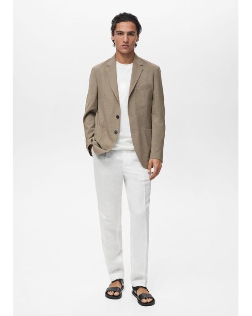 Mango White Slim Fit Cool Wool Suit Blazer for men