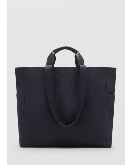 Mango Black Cotton Tote Bag With Pockets for men