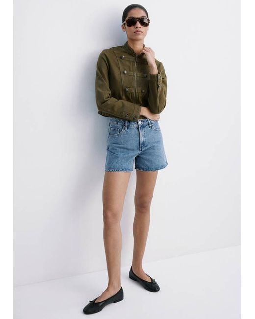 Mango Blue Straight-Fit Denim Shorts