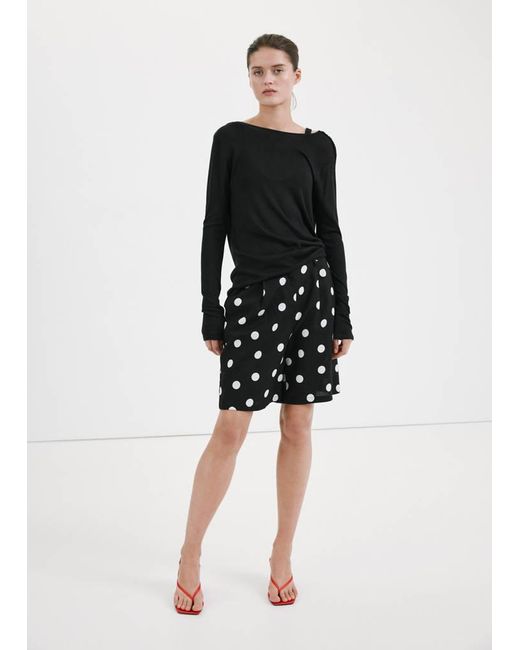 Mango Black Lyocell Polka Dot Shorts