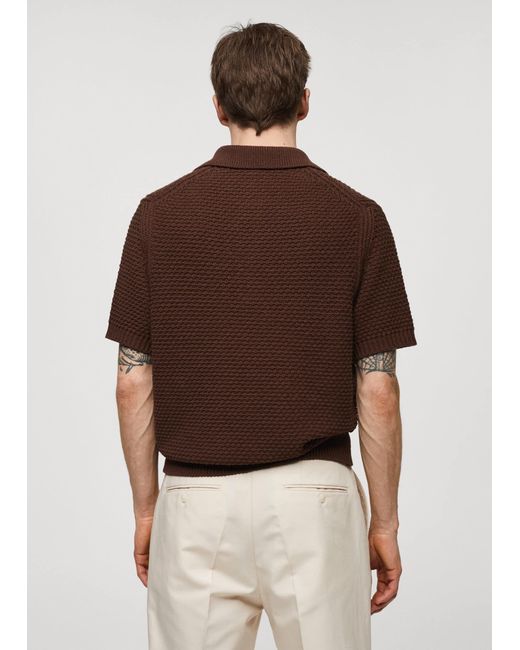 Mango Brown 100% Cotton Braided Knitted Polo Shirt Tobacco for men