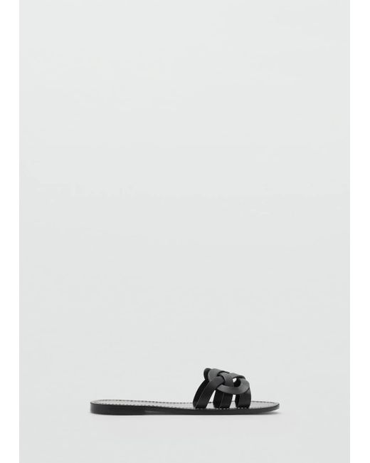 Mango White Leather Sandals With Intertwined Strap