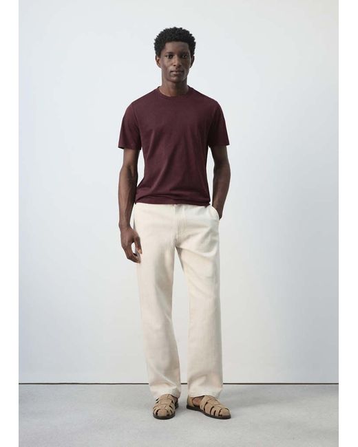 Mango Natural Regular Fit Cotton-Linen Blend Trousers for men