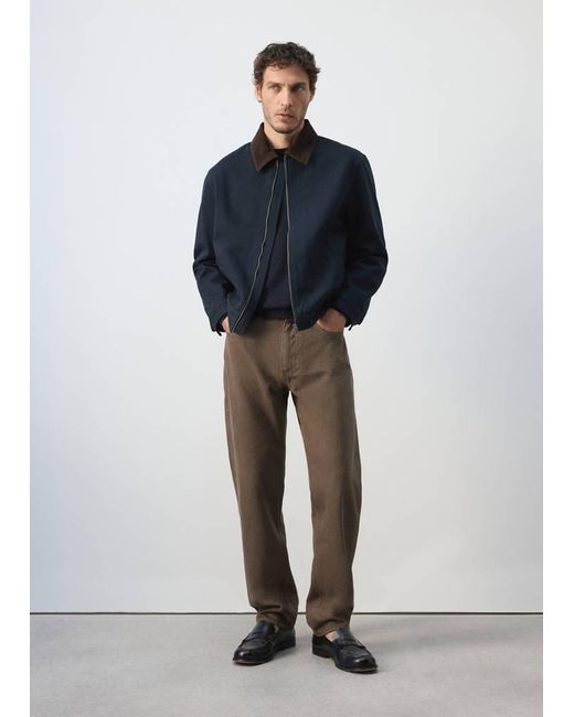 Mango Blue Corduroy Collar Denim Jacket for men