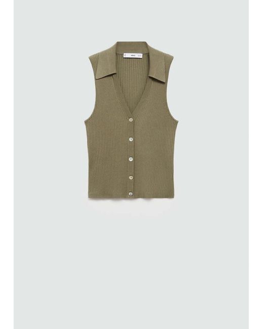 Mango Natural Buttoned Knit Top Khaki