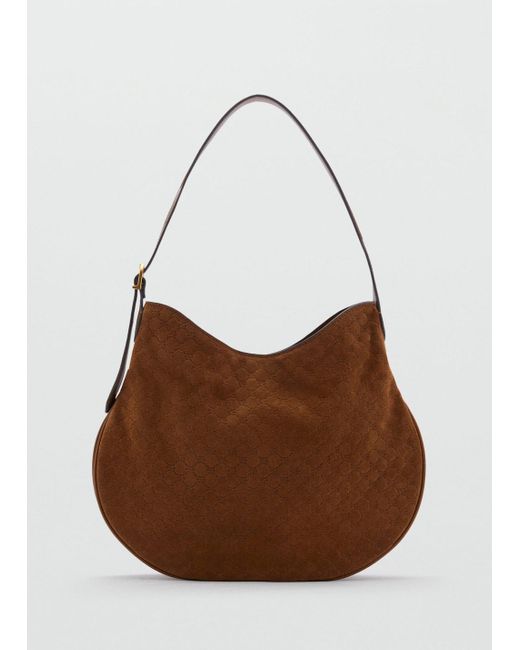 Mango Blue Suede Shoulder Bag With Logo Print