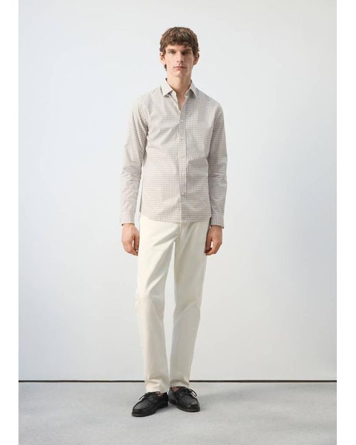 Mango White 100% Cotton Regular Fit Check Shirt for men