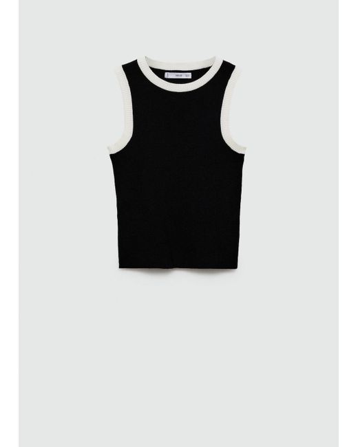 Mango White Knitted Top With Contrasting Piping
