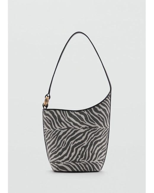Mango White Large Zebra-Print Bucket Bag