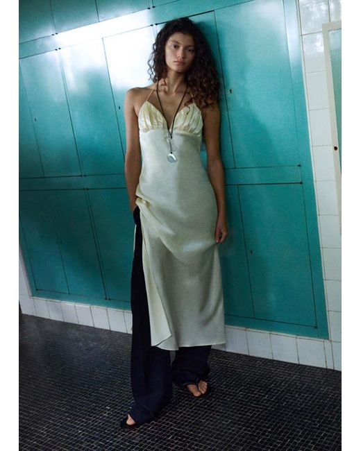 Mango Green Satin V-Neck Dress